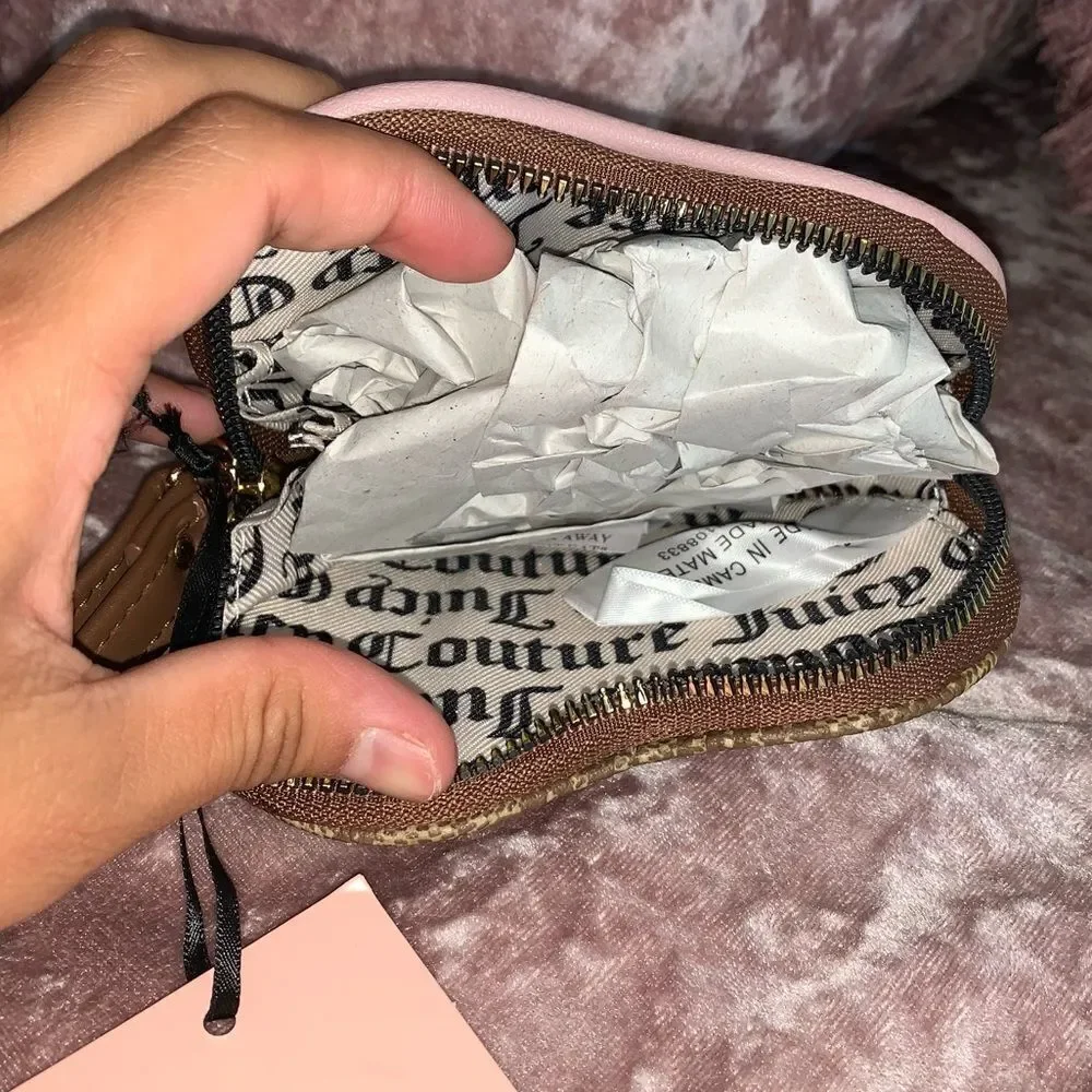 Juicy Couture Brown & Pink Heart Zip Up Pouch Wallet
